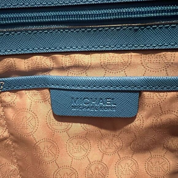 MICHAEL KORS Saffiano Leather Shoulder Bag Tote Blue - Picture 13 of 14